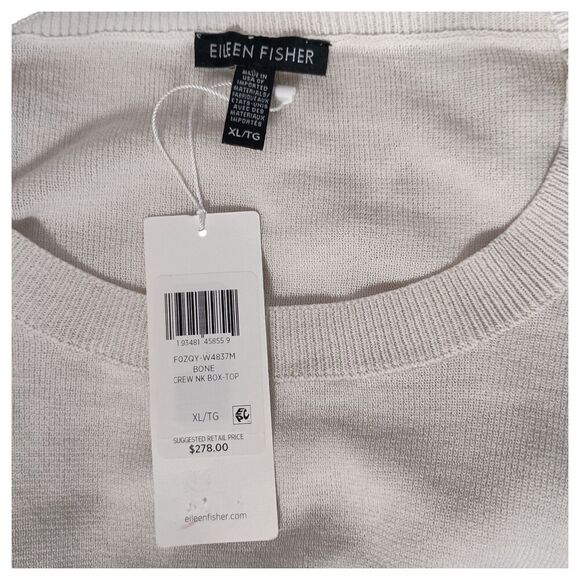 Eileen Fisher Box Top XL Womens White Basic Hi-Low Hem Pullover Casual Solid - Picture 5 of 6